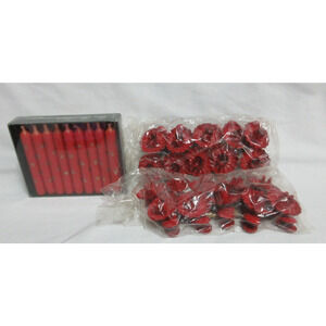 20 VTG RED Clip On Tin Candle Holder Pinecone Christmas Tree Metal + 19 Candles